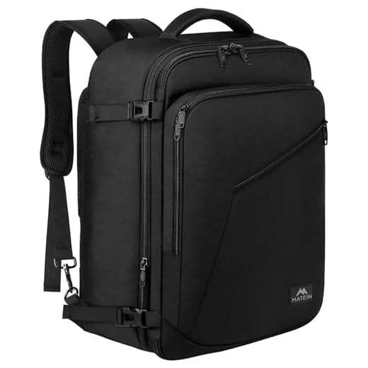 MATEIN Bagaglio a Mano Aereo 55x35x25 ITA Airways, Zaino da Viaggio 50L Borsa da Cabina Espandibile Travel Bag per Donna Uomo, Multitasche Leggero Zaini Casual per Air France, Air Europa, KLM, Nero