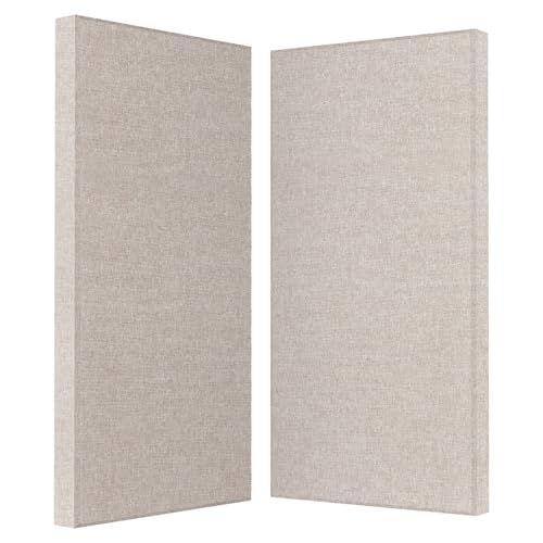 2” Thick Acoustic Panels with Hanging Hardware, 2 PCS 47.2” x 23.6” Fiberglass Sound Absorbing Panels for Home Theater Church Office Wall, Linen