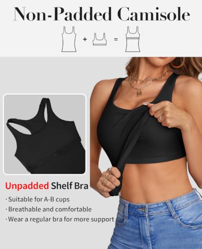 Image of V FOR CITY Womens Unpadded Shelf Bra Tank Tops Racerback Workout Camis Yoga Shirt Cotton Undershirt 2 Pack