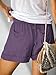 Basoteeuo Womens Shorts Summer Comfy Cotton Elastic Waist Drawstring Casual Trendy Dressy High Waisted Shorts with Pockets Purple XL