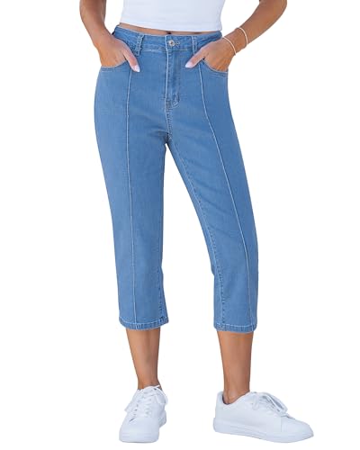 GRAPENT Capri Jeans for Women High Waisted Stretchy Denim Capris Front Seamed Cropped Skinny Slim Fit Jeans with Pockets