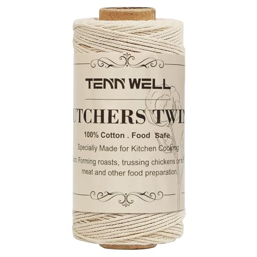 Tenn Well Butchers Cooking Twine, 328 Feet 3Ply 1mm Cotton Bakers Twine, Food Safe Kitchen String for Roasting, Trussing Meat and Turkey, Food Prep, Baking and More