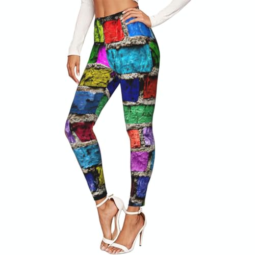 Leggings elásticos para mujer con colorido estampado de ladrillos y corte largo