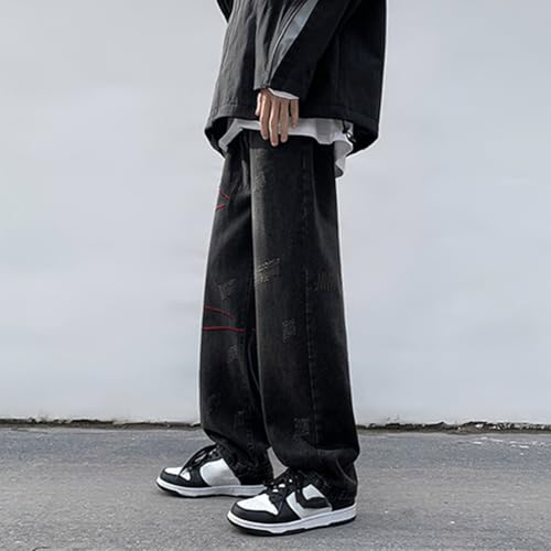 XYGJZ Men's Casual Baggy Loose Fit Jeans Straight Leg Denim Pants Hip Pop Streetwear2