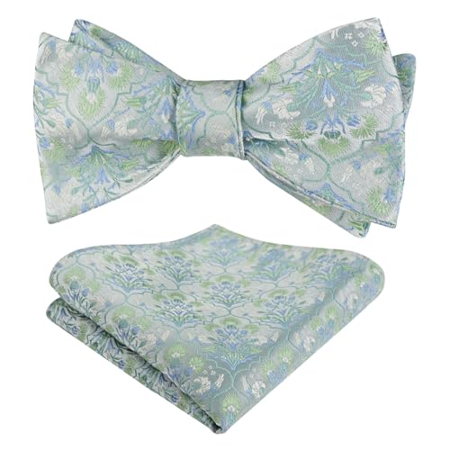 Image of Alizeal Mens 2pcs Floral Pattern Bow Tie Set | Self-tied Pocket Square Colorful Perfect for Weddings Proms Business