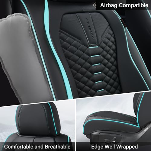 Image of Coverado Seat Covers, Car Seat Cover Front Seats, 2 Pack Universal Seat Covers for Cars, Nappa Leather Waterproof Seat Cover, Car Seat Protectors, Front Seat Cover Fit for Most Cars, Black&Blue