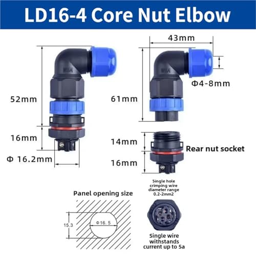Conector de panel LD16 tipo doblado para instalaciones eléctricas en codo 2