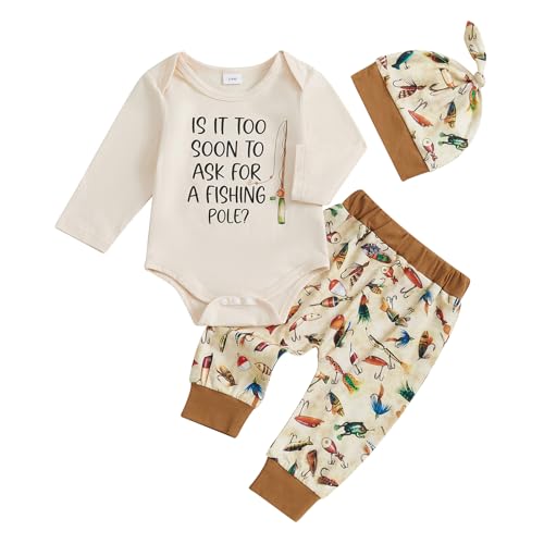 Image of Amnnchya Newborn Baby Boy Clothes Fishing Short Sleeve Romper Shirt Tops Pants Summer Spring Outfits Cute Hat Set