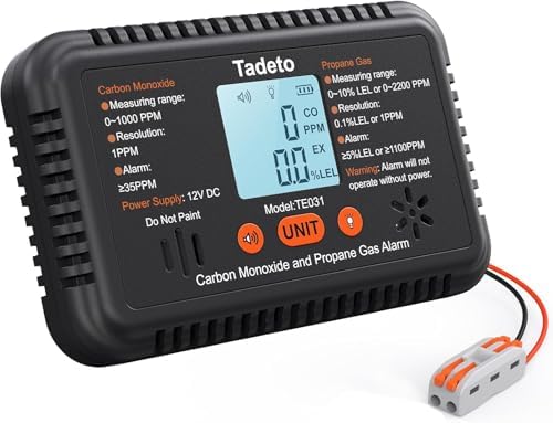Tadeto RV Carbon Monoxide and Propane Gas Alarm, 12V DC Hardwired CO/LPG Gas Leak Alarm with Light and Audible Indicator, RV Propane Detector with Reset/Backlight for RV/Trailer/Camper
