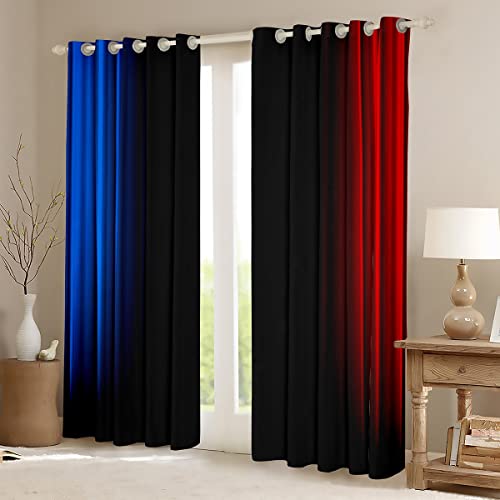 Loussiesd Geometric Abstract Ombre Women Window Curtains for Bedroom Living Room Kids Teens Blue Red And Black Striped Curtains Decor Modern Fashion Window Drapes Treatments W52*L63 - Image 2
