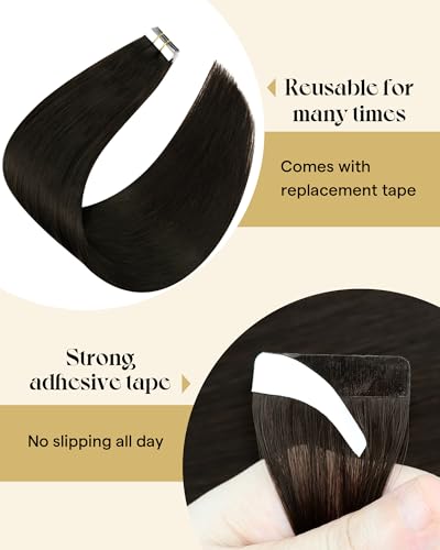 Image of Ve Sunny Hair Tape in Extensions Darkest Brown | Tape Hair,20Inch 25g 10Pcs,Real Human Hair,Natural and Realistic Look,for Daily Use