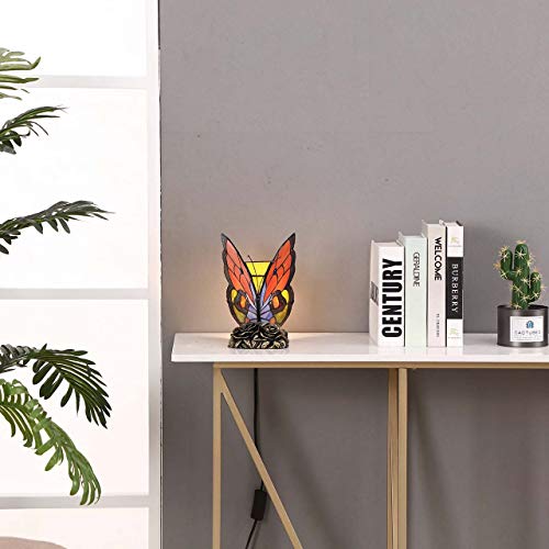 Bieye L10038 Butterfly Tiffany Style Stained Glass Accent Table Lamp Night Light, 9 Inches Tall #TOP5