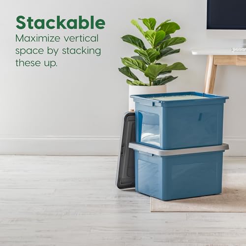 Image of IRIS USA 35 Qt. Letter /Legal File Box with Latching Lid, Navy /Gray | Protect important documents, letter and legal files with secure storage for home offices, moving, and long-term organization