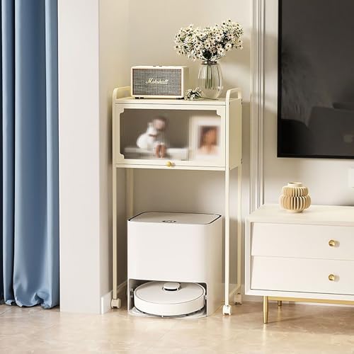 ksxnkhk Armario con Soporte para Robot Aspirador, Estante de Almacenamiento con Puertas acrílicas, Ruedas en Varios Niveles para salón y Cocina