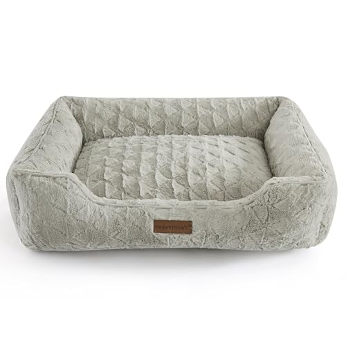 Image of Modern Threads Ultra Soft Plush Pet Bed for Medium to Large Dogs with Elegant Texture and Stylish Design, Removable Washable Cover, Grey, (34 inch L x 25 inch W x 9 inch Th)