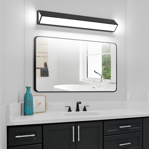 Image of LED Modern Bathroom Vanity Light Fixtures (32-Inch, 5CCT, Dimmable), Modern Acrylic Bathroom Wall Lighting Fixtures Over Mirror, Matte Black