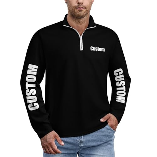 Custom Men's Quarter Zip Up Sweatshirts Mock Neck Pullover Midweight Casual Long Sleeve Polo Shirts