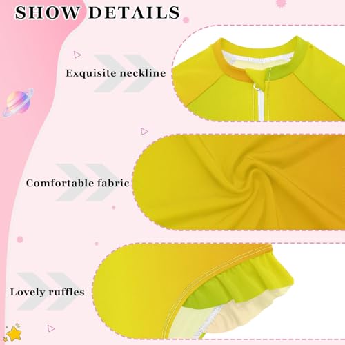One Piece Girls Swimsuit Long Sleeve Rashguard Girls' Swimwear, Rainbow Gradient 3T4