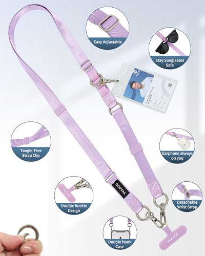 Image of VVAAGG Cell Phone Lanyard for iPhone: Adjustable Phone Strap Crossbody Neck and Wrist Strap Anti-Theft Lanyard Travel Essential Compatible for iPhone Android Smartphones Purple