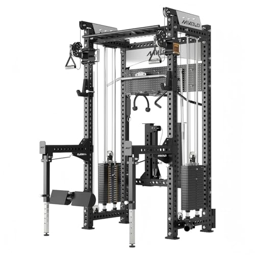 Mikolo Anubis-2.0 Smith Machine with Weight Stack, 3“×3” All-in-One Power Cage with LAT...