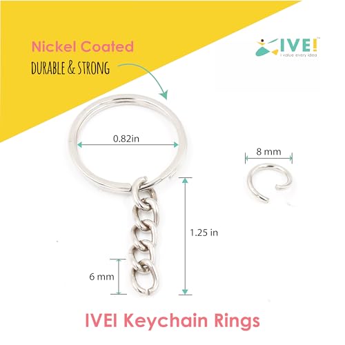 Image of IVEI DIY Keychain Rings with Open Jump Rings for Craft | Metal Split Keyring of 25mm | Set of 100 for Jewlery, Charms and Purse Making | Craft Essentials for Small Businesses (Keychain Rings Set 100)