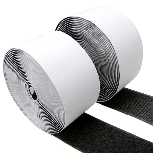 ZCOINS 2in x 16.4ft Self-Adhesive Hook and Loop Strips Tape Roll, 5CM x 5M Heavy Double Sided Sticky Duty Strips Industrial Strength Sticky Fastener Interlocking Fastener (Black)