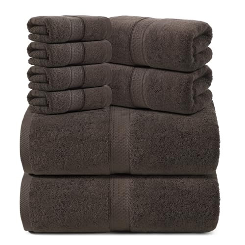 REDKISS Towels 8 Piece Luxury Bath Towel Set, 2 Bath Sheets (35x70 in), 2 Hand Towels, 4 Washcloths, 100% Cotton Super Absorbent & Quick-Dry Shower Towels for Bathroom Spa Gym Hotel Yoga - Brown