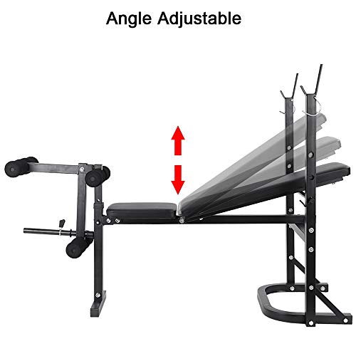 PUTEARDAT Adjustable Folding Weight Bench, Incline Weight Lifting Bench Press Barbell Rack, Home Gym Fitness Workout Bench (Black)