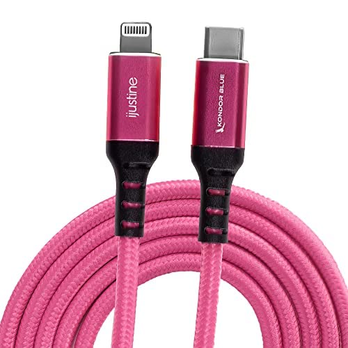 KONDOR BLUE x iJustine | Complete Collection | 9 Braided Cable Pack with EDC Tech Pouch for Cable Organization, Compatible with Phones, Computers, Cameras, & Beyond | Pink