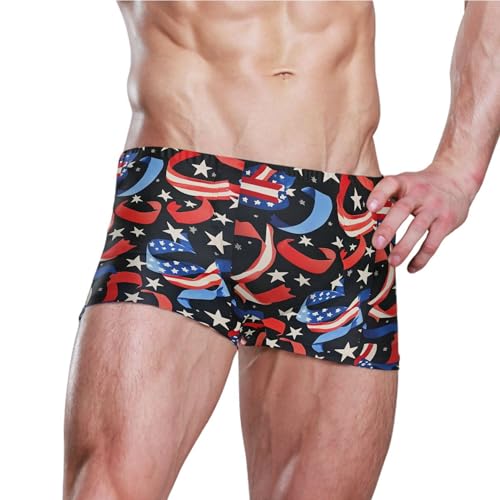 July 4th American Flag Ribbon Mens Swim Trunk Swimwear Swim Brief Square Leg Board Short S S04071183