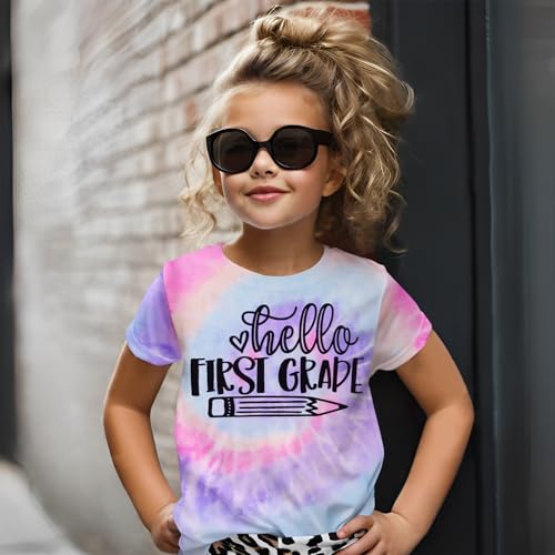 Image of KEKEMI Kid Girls First Day of School Shirt Hello Kindergarten First /Second /Third Grade Tshirt Back to School Tees Tops 4-10Y