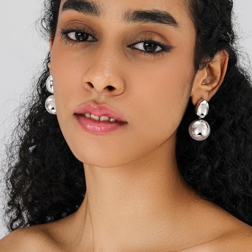 Gold Ball Earrings for Women Dainty Ball Drop Dangle Earrings 14K Gold/Silver Plated Hypoallergenic Trendy Round Ball Earrings3