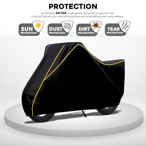 Image of Elite Water Resistant Bike Cover for TVS Apache RTR 160 4V Rain, UV & Dust Protection, Universal Fit, All-Weather Water Resistant Two-Wheeler Cover, Keeps Bike Cool (Black with White Piping)