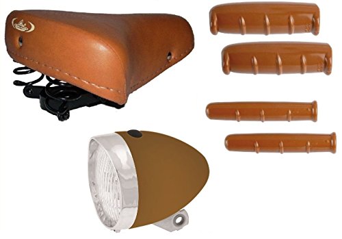 SELLA Montegrappa CON MOLLE + FANALE Anteriore MARRONE + MANOPOLE + MANOPOLINI FRENO per bici Bicicletta per biciclette Graziella - Biciclette d\'epoca - Tipo \