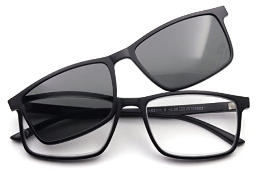 Corpo-otto Occhiali da Lettura Clip On Nero-Lenti Grigie +1,50