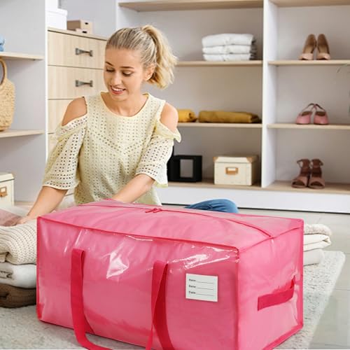 6 Pack Extra Heavy Duty Large Moving Bags with Comfortable Handle & Strong Zipper,Storage Totes for Space Saving Moving Storage College Supplies Alternative to Moving Box,Pink - Image 6