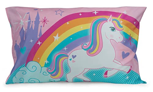 Image of Baby Boom Funhouse Unicorn Love 4 Piece Toddler Bedding Set - Includes Comforter, Sheet Set - Fitted + Top Sheet + Reversible Pillowcase for Girls Bed, Pink
