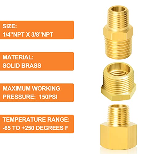 Gasher 15Pcs Brass Pipe Fitting, Hex Bushing, Reducer Adapter, Reducing Hex Nipple 3/8 Inch Npt X 1/4 Inch Npt #TOP5