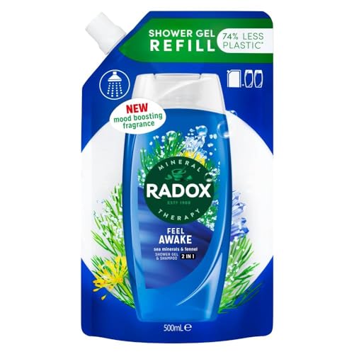 Radox Mineral Therapy 2-in-1 Shower Gel & Shampoo Refill Pouch Feel Awake with Nature Inspired Fragrance Body Wash Refill for Men and Women Blended with Sea Minerals & Fennel 500ml, 5 Pack - Image 6