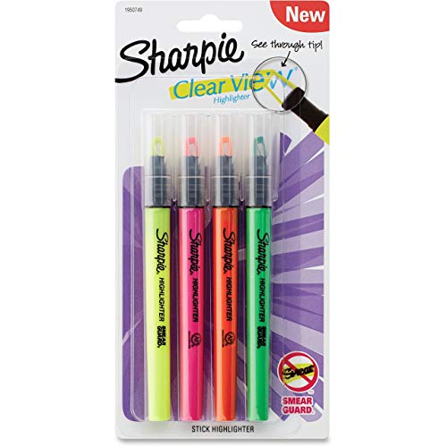 Sharpie 1950749 Clearview Pen-Style Highlighter, Fine Chisel Tip, Assorted Ink, 4/Pack