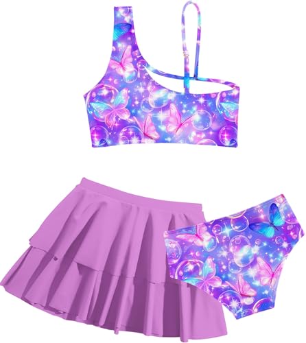 Image of RAISEVERN Girls Swimsuit 3 Piece Bathing Suits Cute Swimwear for 5-12 Years