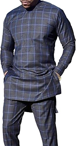 Men's 2 Piece Set African Dashiki Dress Shirt Long Sleeve Gentlemen Pullover Tribal Ethnic Party Pants