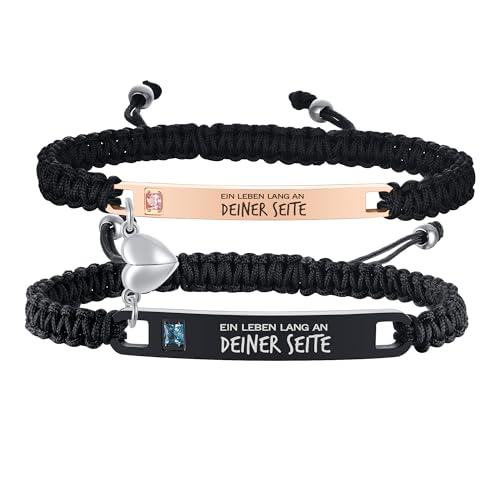 Gamtic Personalisierte Pärchen Armband Partnerarmbänder Geschenke - Edelstahl Armbänder Freundschaft Familie Armbänder mit Gravur für Freund Freundin Sie und Ihn Paare Herren Damen (EIN)