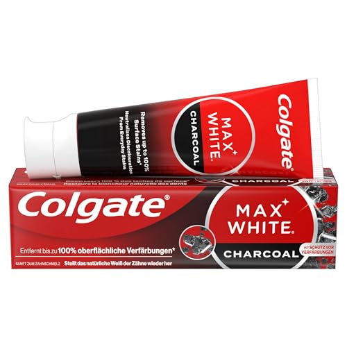 Colgate Zahnpasta Max White Charcoal 4x75ml - Zahncreme mit Aktivkohle, entfernt bis zu 100% der oberflächlichen Verfärbungen