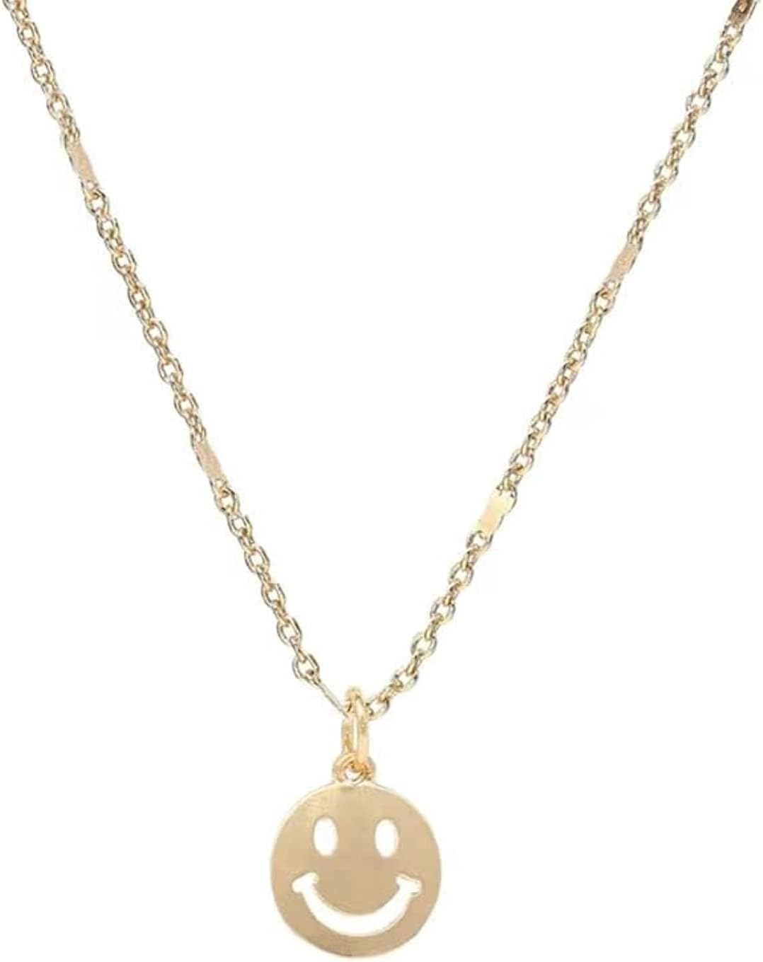ORiTiSmiley Face Necklace Cute Round Stainless Steel Preppy Necklace Gold Happy Face Necklace For Women Girls