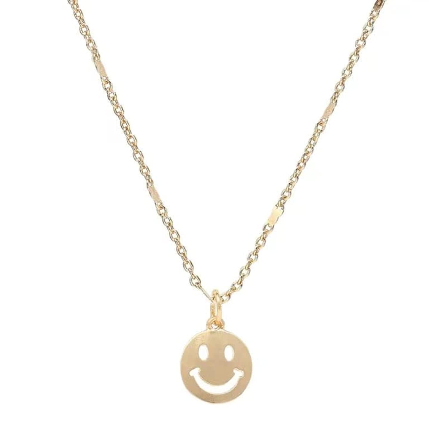 ORiTiSmiley Face Necklace Cute Round Stainless Steel Preppy Necklace Gold Happy Face Necklace For Women Girls