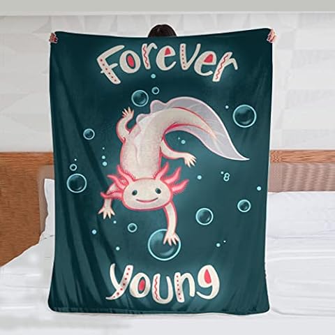 JASMODER Cute Axolotl Forever Young Throw Blanket Warm Ultra-Soft Micro Fleece Blanket for Bed Couch Living Room Cover