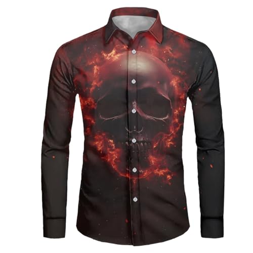 GLUDEAR Men 3D Novelty Fire Graphic Print Long Sleeve Button Down Shirt Casual Slim Fit Dress Shirts Plus Size S-6XL