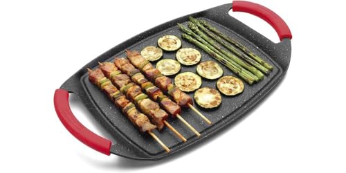 Piastra per Arrosto in Pietra, Bistecchiera Antiaderente 46 cm, Piastra Grill e Griglia per Carne, Cucina, Padella in Pietra Vulcanica con Rivestimento Antiaderente