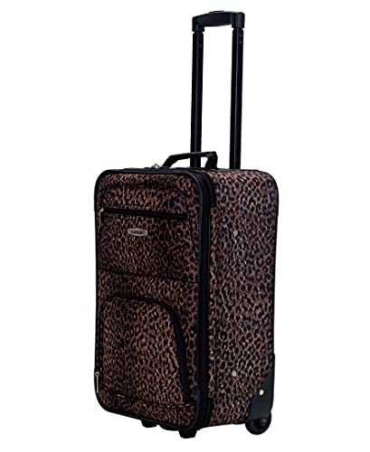 Rockland Vara Softside 3-Piece Upright Luggage Set, Expandable,Lightweight,Telescopic Handle,Wheel, Leopard, (20/22/28) #TOP4